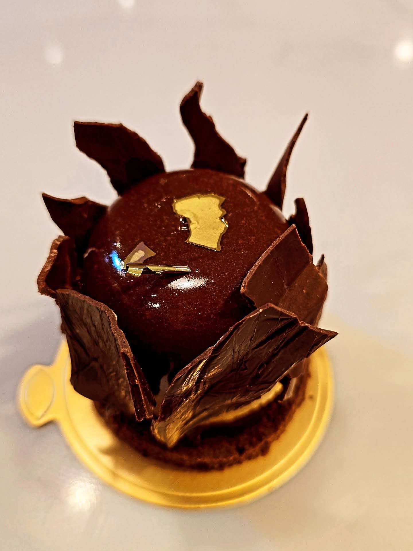 Glossy chocolate dessert with shards